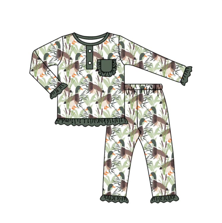 (Custom Design MOQ 5)  Duck Print Girls Pajamas Clothes Set