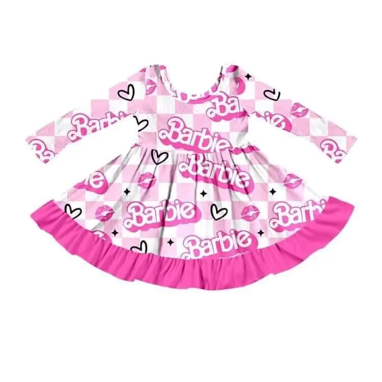 (Custom Design MOQ 5) Pink BA Girls Knee Length Dress