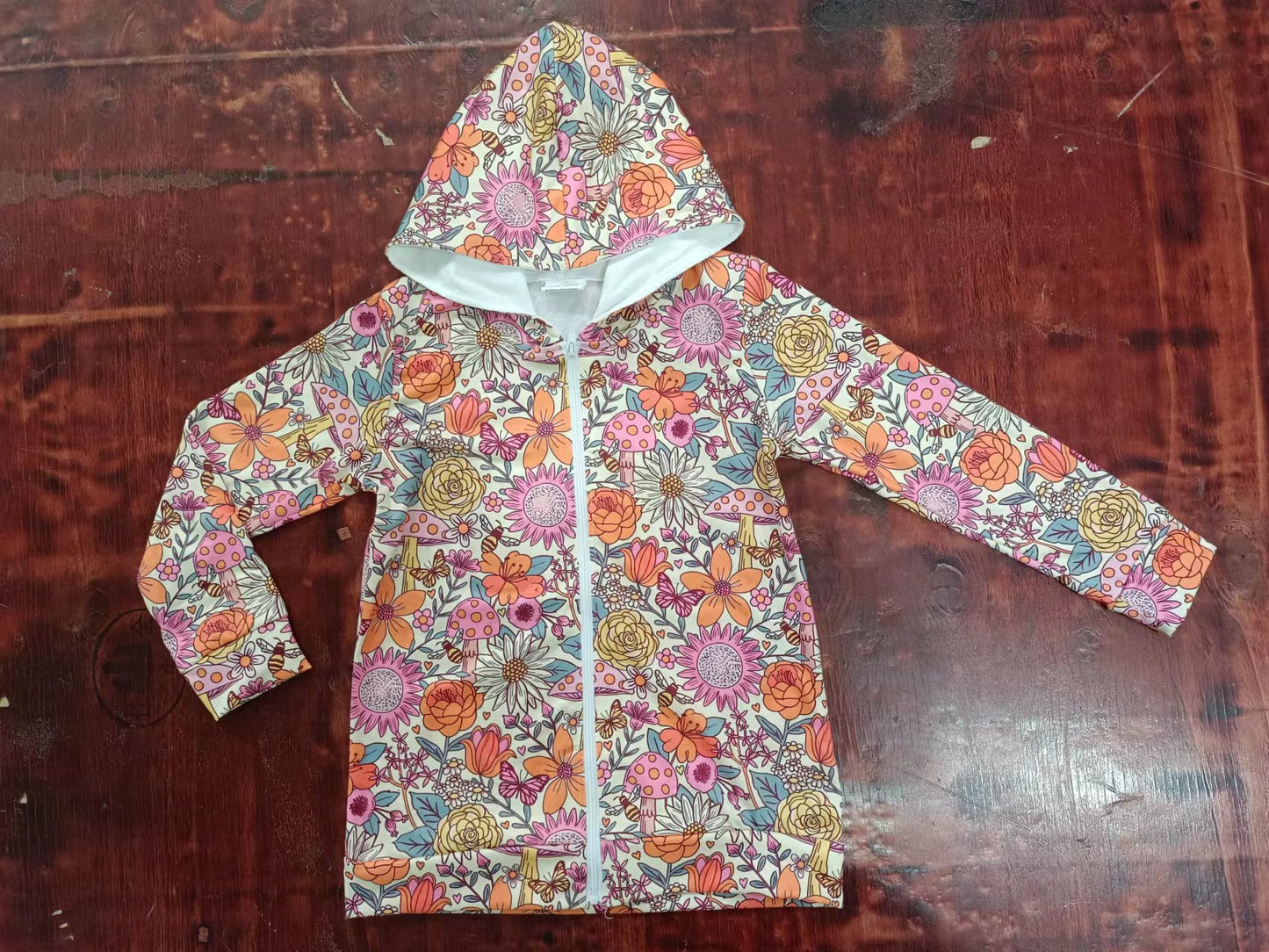 (Custom Design MOQ 5)  Fall Flowers Zip Hoodie Jacket Top