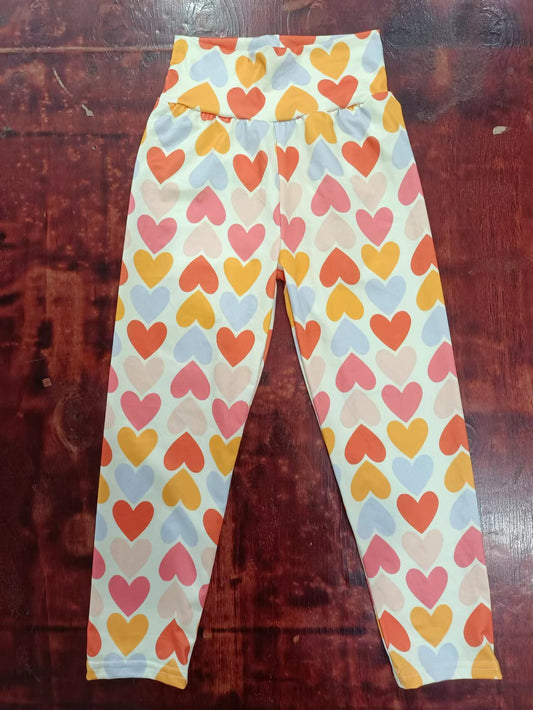 (Custom Design Preorder MOQ 5) Colorful Heart Print Girls Valentine's Pants