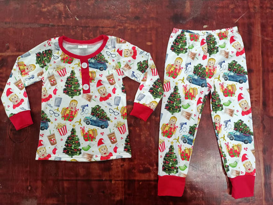 (Custom Design MOQ 5) At Home Alone Boys Christmas Pajamas Clothes Set