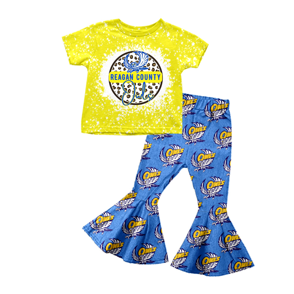 (Custom Design MOQ 5) Yellow Top Blue Pants Football Team's Girls Clothes Set