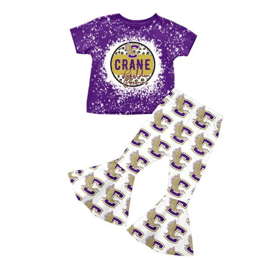 (Custom Design MOQ 5) Purple Top White Pants Football Team's Girls Clothes Set