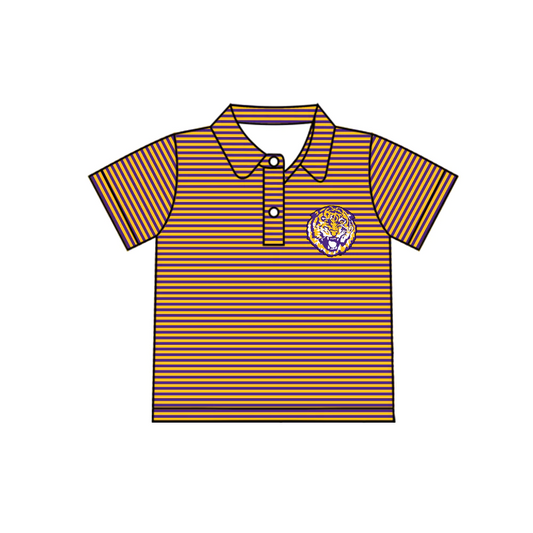 (Custom Design MOQ 5) Boys yellow purple stripes tiger football team's polo tee shirts top