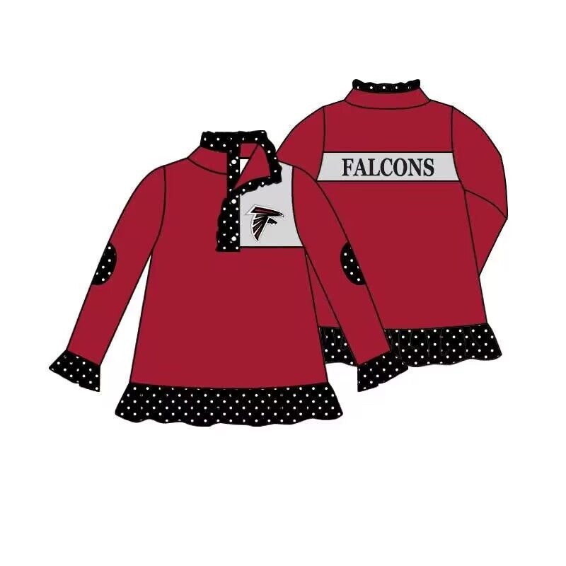 (Custom Design MOQ 5) Girls dark red F football team's long sleeve button pullover shirts