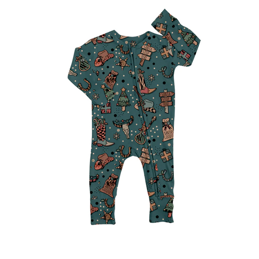 (Custom Design MOQ 5) Dark Green Christmas Baby Zip Romper