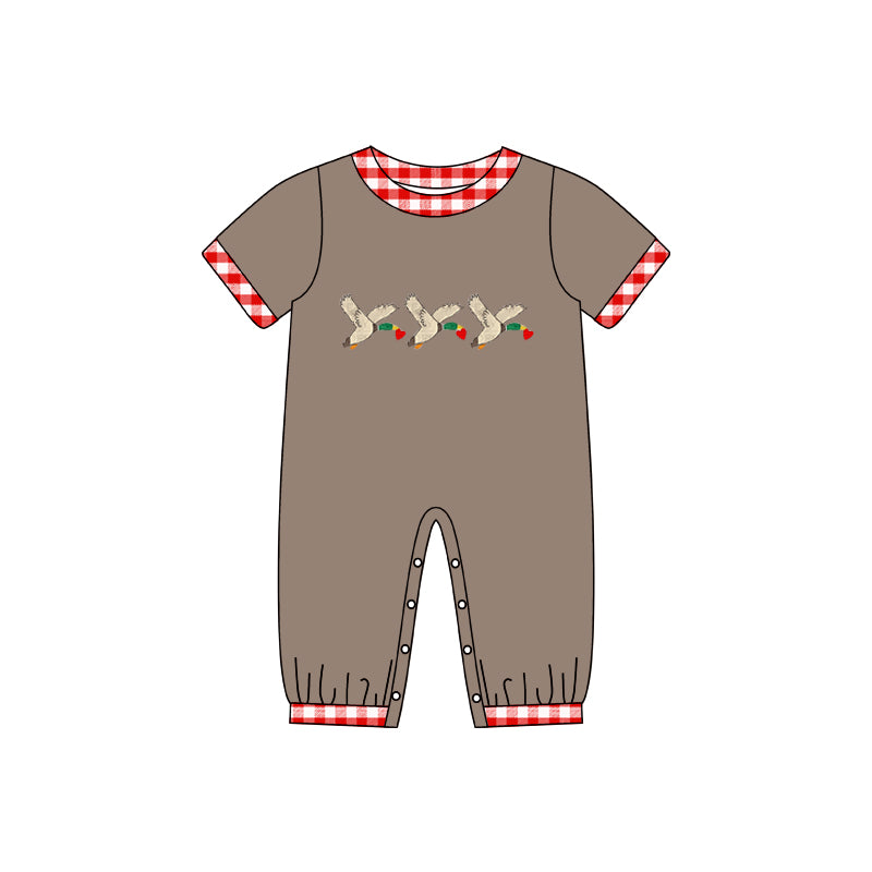 (Custom Design MOQ 5) Brown Duck Heart Print Baby Boys Valentine's Day Romper