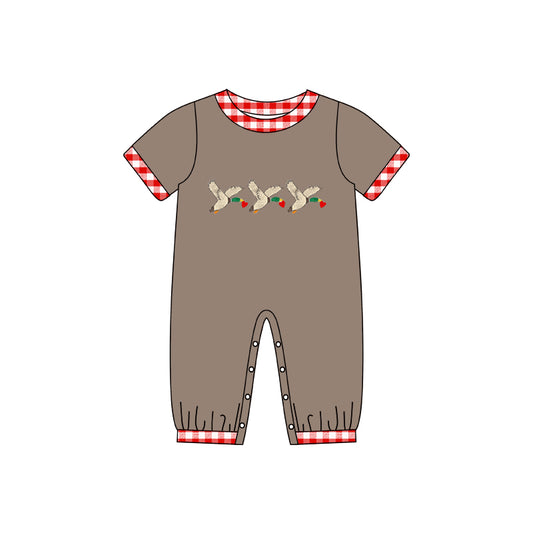 (Custom Design MOQ 5) Brown Duck Heart Print Baby Boys Valentine's Day Romper