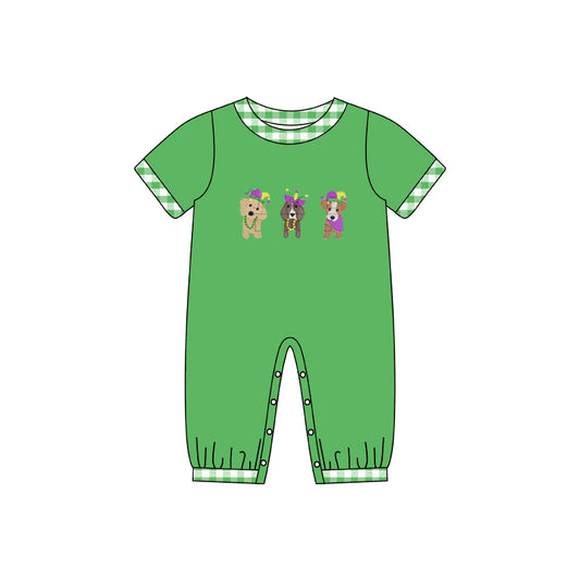 (Custom Design MOQ 5) 3 Dog Print Baby Boys Mardi Gras Romper