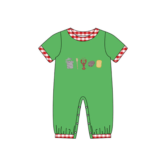 (Custom Design MOQ 5) Green Crawfish Print Baby Boys Romper