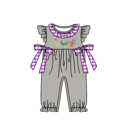 (Custom Design MOQ 5) Grey Crawfish Print Baby Girls Mardi Gras Romper