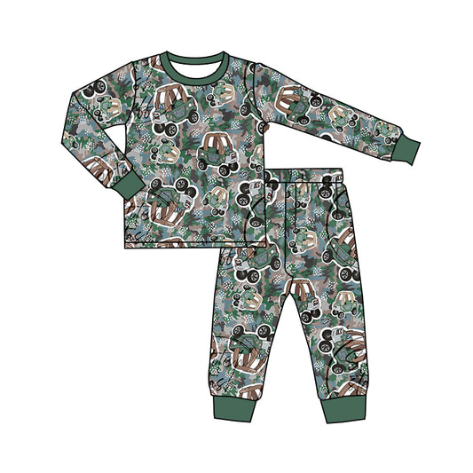 (Custom Design MOQ 5)  Camo Truck Print Boys Pajamas Clothes Set