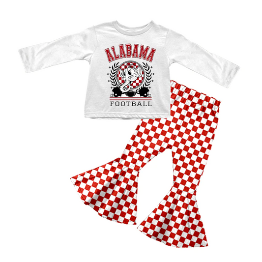 (Custom Design MOQ 5)  Alabama Top Plaid Bell Pants Football Team's Girls Clothes Set