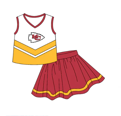 (Custom Design Preorder MOQ 5) Girls KC Football Team's Print Skirts Clothes Set