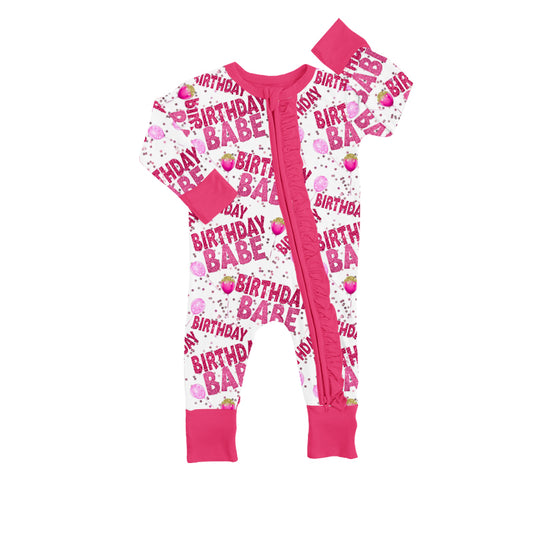 (Custom Design MOQ 5) Birthday Babe Pink Infant Zip Romper