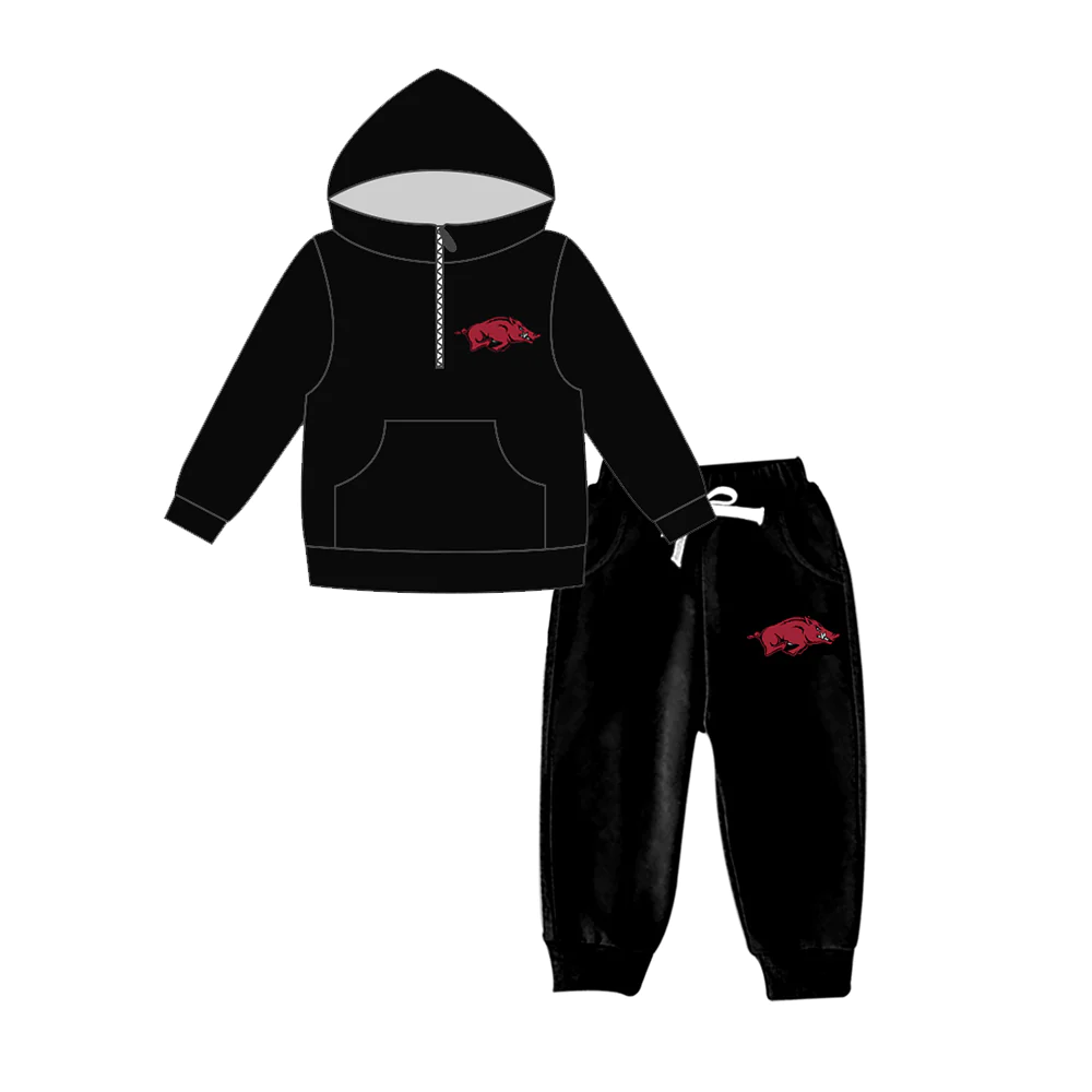 (Custom Design MOQ 5)  Black football team's print boys hoodie fall clothes set