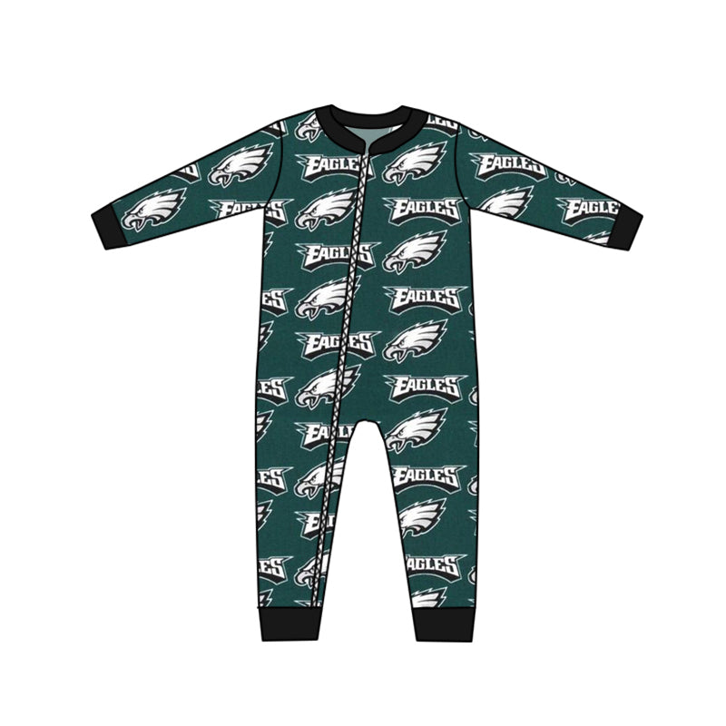 (Custom Design MOQ 5) Dark Green Football Team's Print Baby Romper