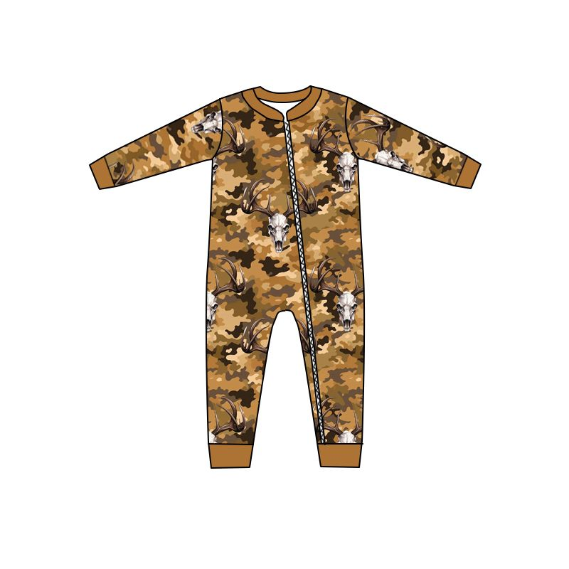 (Custom Design MOQ 5) Brown Camo Print Baby Romper