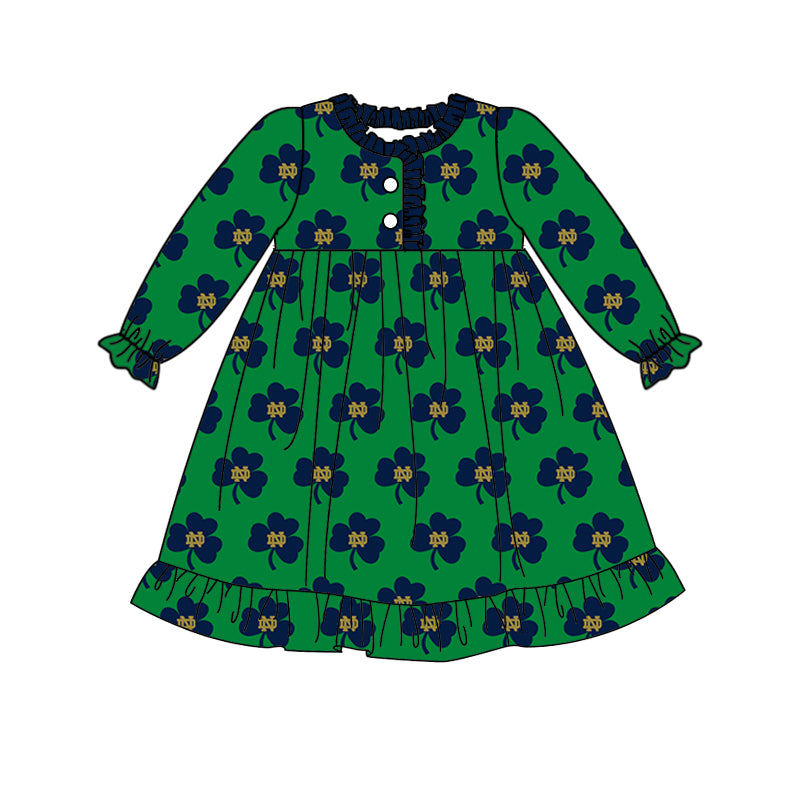 (Custom Design MOQ 5) Green Football Team's Girls Knee Length Pajamas Gown Dress