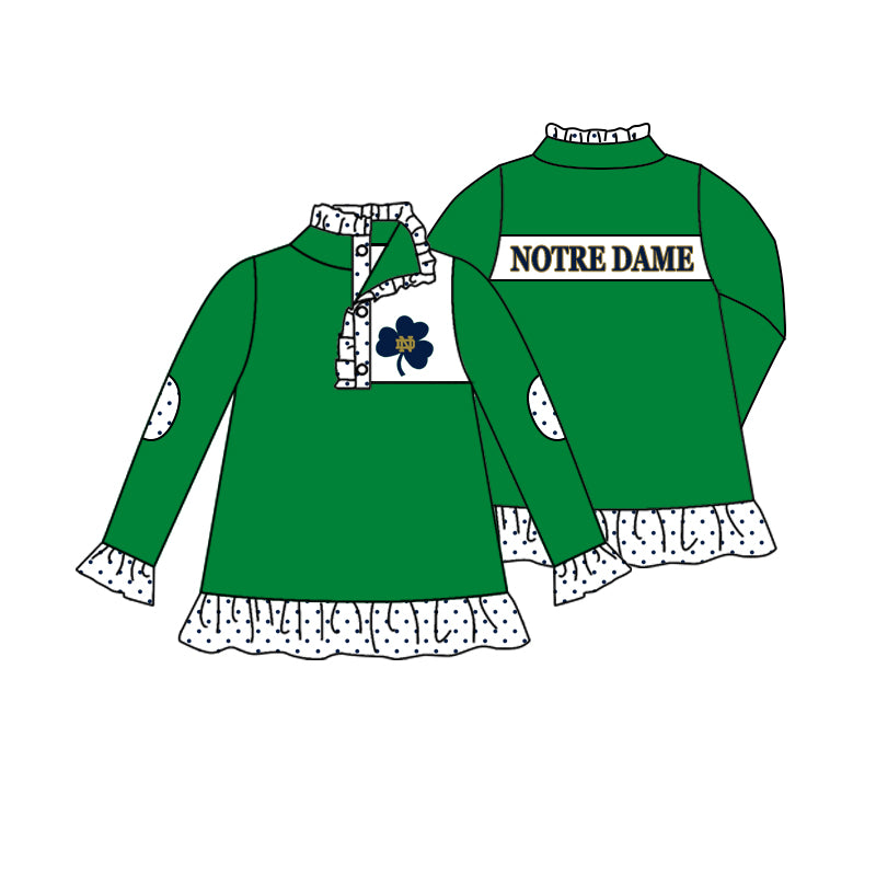 (Custom Design MOQ 5) Girls green football team's long sleeve button pullover shirts