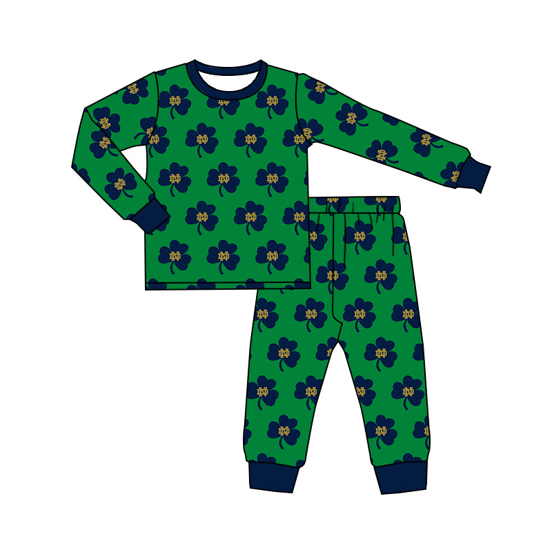 (Custom Design MOQ 5) Green Football Team's Kids Pajamas Clothes Set