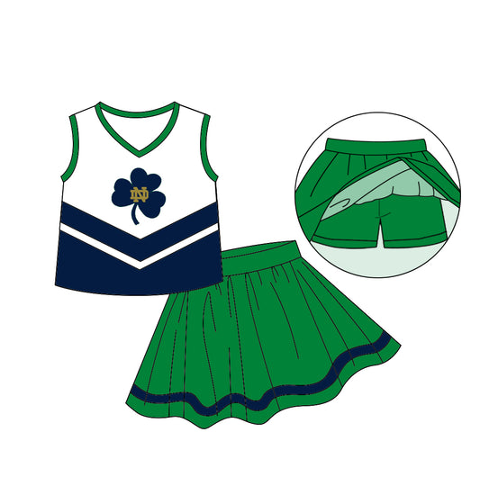 (Custom Design MOQ 5)  Green Football Team's Skirts With The Shorts Girls Clothes Sets