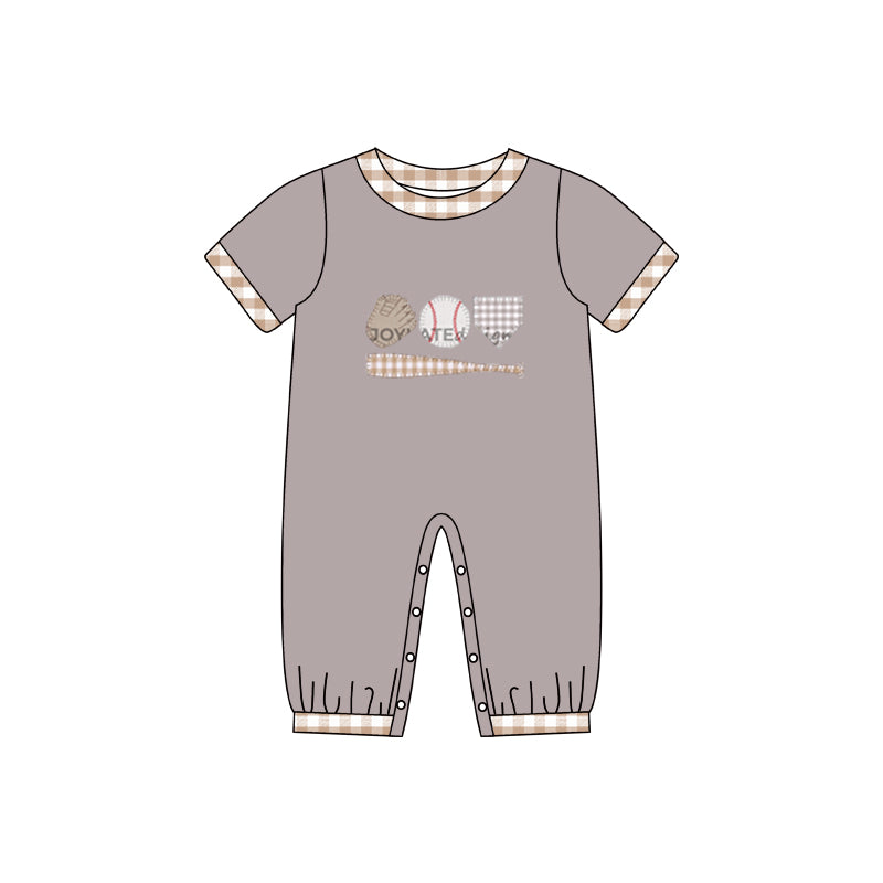 (Custom Design MOQ 5) Grey Baseball Print Baby Boys Romper