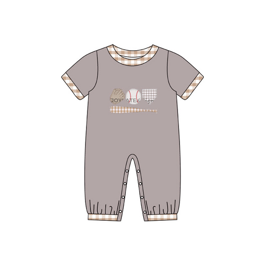 (Custom Design MOQ 5) Grey Baseball Print Baby Boys Romper