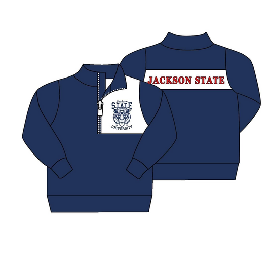 (Custom Design MOQ 5) Boys navy football team's long sleeve zipper pullover shirts