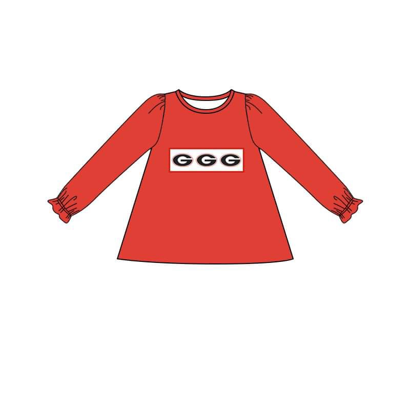 (Custom Design MOQ 5) Red Stripes Football Team's G Print Girls Tee Shirts Top