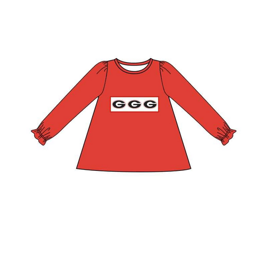 (Custom Design MOQ 5) Red Stripes Football Team's G Print Girls Tee Shirts Top