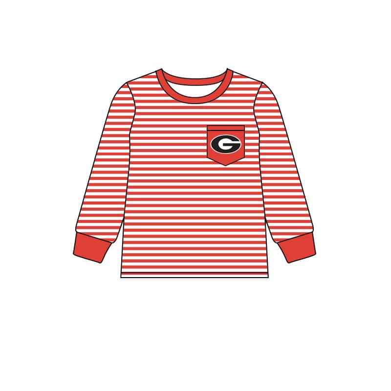 (Custom Design MOQ 5) Red Stripes Football Team's G Print Boys Tee Shirts Top