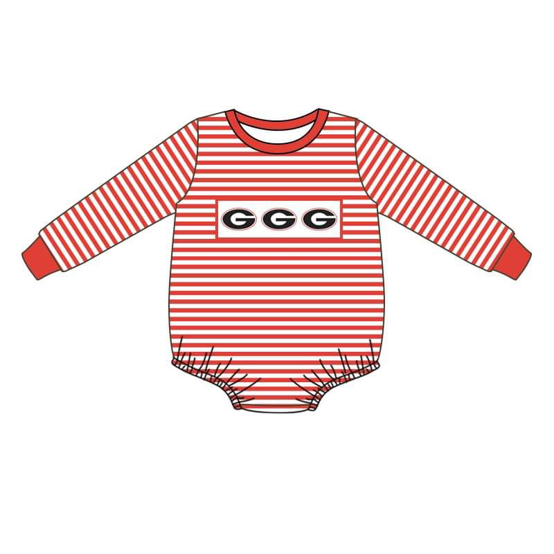 (Custom Design MOQ 5) Red Stripes Football Team's G Print Baby Boys Romper