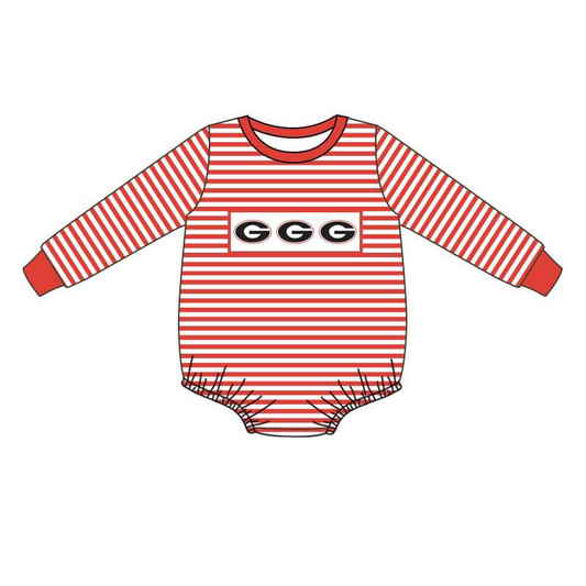 (Custom Design MOQ 5) Red Stripes Football Team's G Print Baby Boys Romper