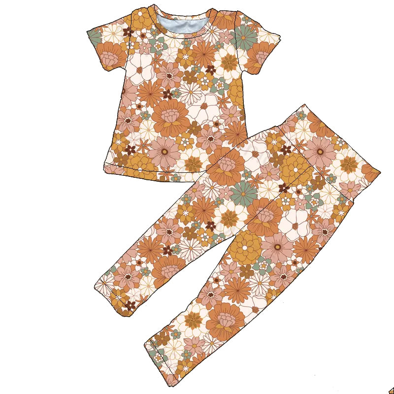 (Custom Design MOQ 5) Flowers Print Girls Clothes Set