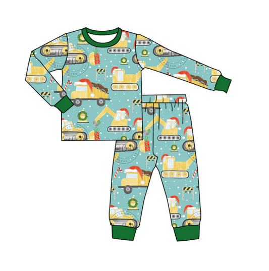 (Custom Design MOQ 5) Construction Boys Christmas Pajamas Clothes Set