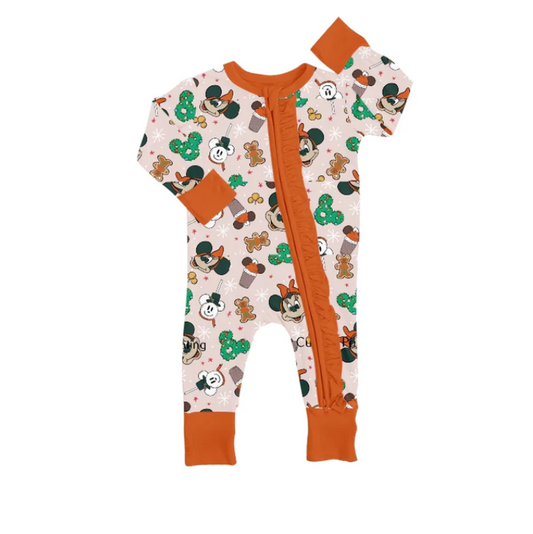 (Custom Design MOQ 5) Cartoon Mouse Gingersnap Print Baby Boys Christmas Romper