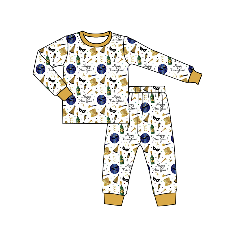 (Custom Design MOQ 5) Happy New Year Kids Pajamas Clothes Set