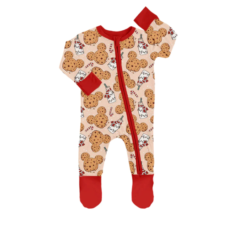 (Custom Design MOQ 5) Cookie Print Baby Christmas Footed Romper