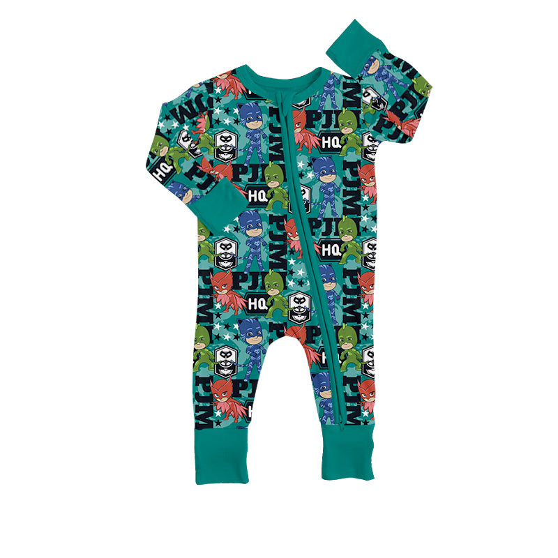 (Custom Design MOQ 5) Cartoon Figure Print Baby Boys Zip Romper