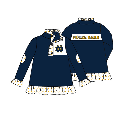 (Custom Design MOQ 5) Girls navy football team's long sleeve button pullover shirts