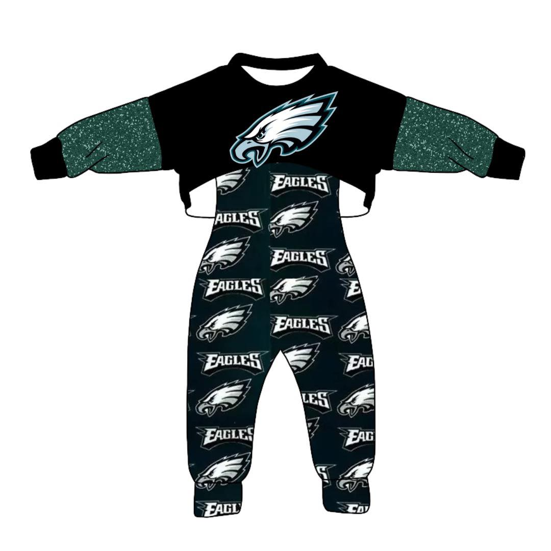 (Custom Design Preorder MOQ 5) Team's Eagles Print Jumpsuits Girls Fall Clothes Set