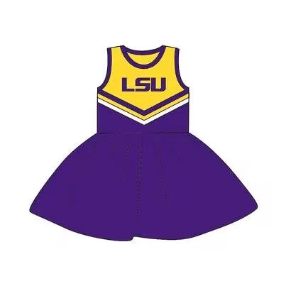 (Custom Design MOQ 5) Purple Football Team's Girls Knee Length Dress