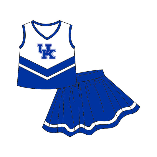 (Custom Design MOQ 5) Blue Football Team's Print Skirts Girls Clothes Set