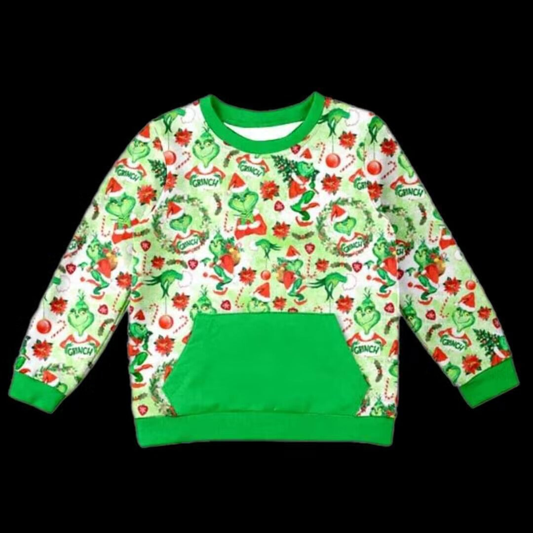 (Custom Design MOQ 5) Green Christmas Frog Face Print Boys Tee Shirts Top