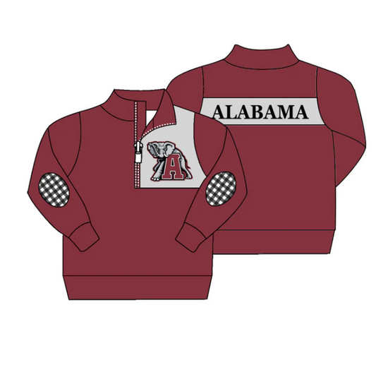 (Custom Design MOQ 5)  Boys wine Alabama football team's long sleeve zipper pullover shirts