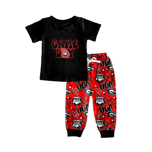 (Custom Design MOQ 5) Game Day Black Football Team's Boys Clothes Set