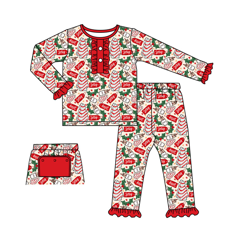 (Custom Design MOQ 5)  Christmas Little Debbie Cakes Girls Pajamas Clothes Set