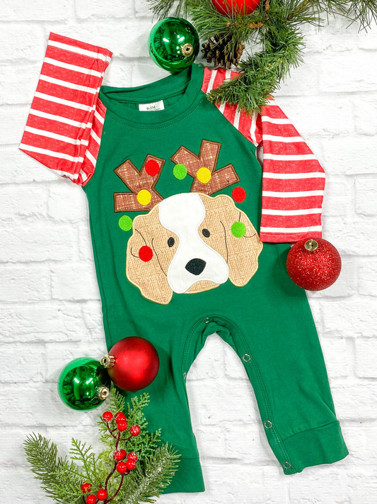 (Custom Design MOQ 5)Dog Print Baby Boys Christmas Romper