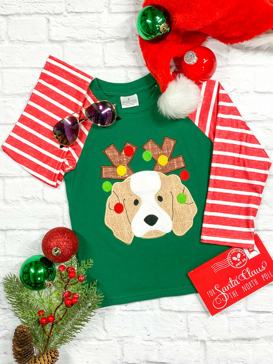 (Custom Design MOQ 5) Dog Print Kids Christmas Tee Shirts Top